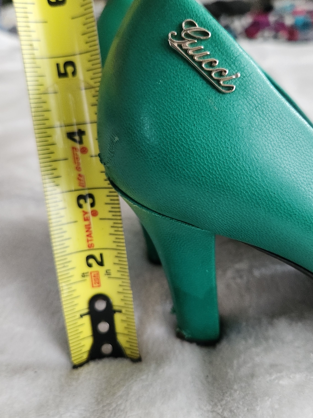 Vintage Gucci Green Leather High Heels Pumps Round Toe Shoes Size 38 US 8 - Picture 16 of 16